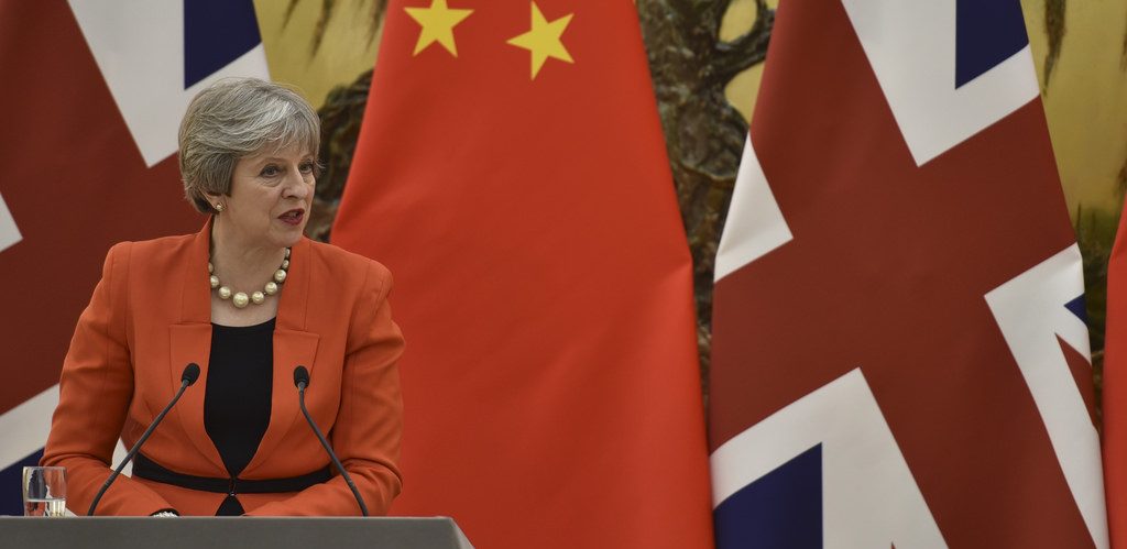 Theresa May speaking in China