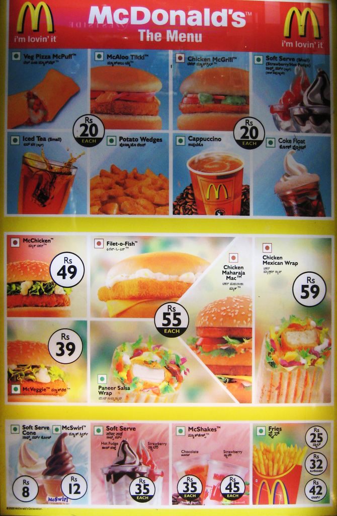 McDonald's Menu, Bangalore